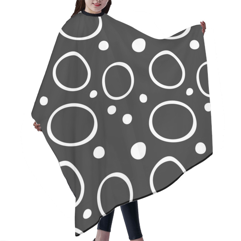 Personality  Vector Hand Drawn Black And White Seamless Pattern. Doodle Sketchy Circles Background. Hair Cutting Cape