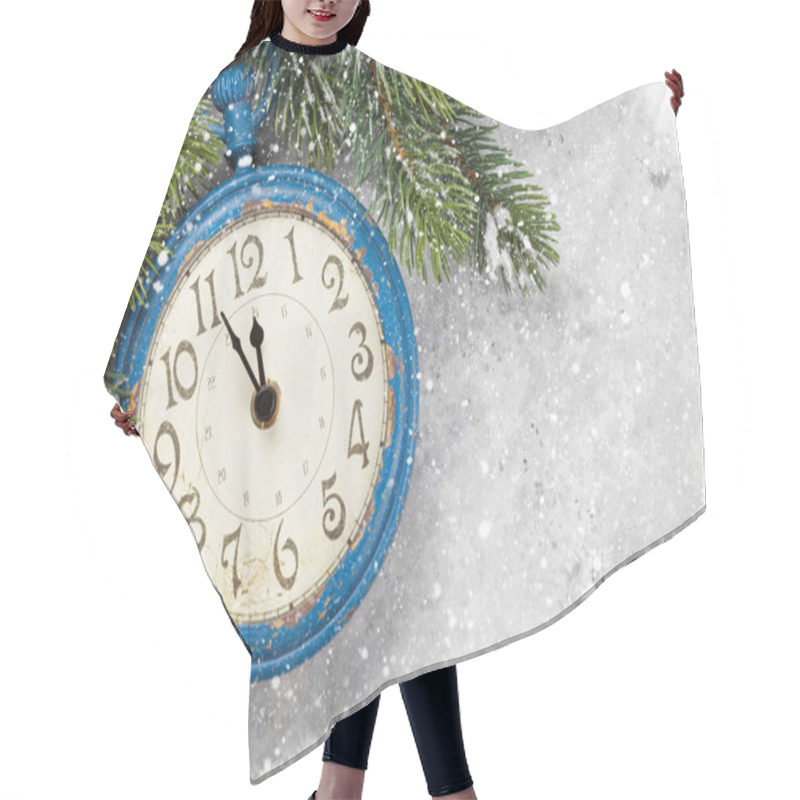 Personality  Christmas Fir Tree And Alarm Clock Over Old Wood Hair Cutting Cape