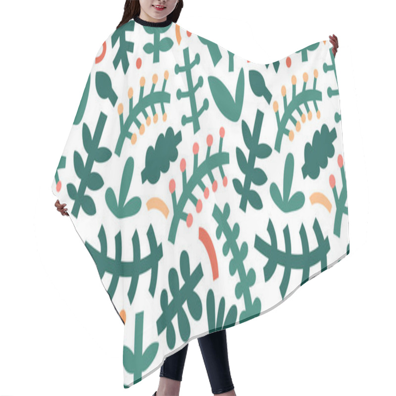 Personality  Abstract Foliage Pattern. Bold Contemporary Abstraction Shapes And Doodles, Various Leaves And Branches, Trendy Modern Art. Green Fashion Print Ornament, Seamless Vector Texture For Textile Hair Cutting Cape