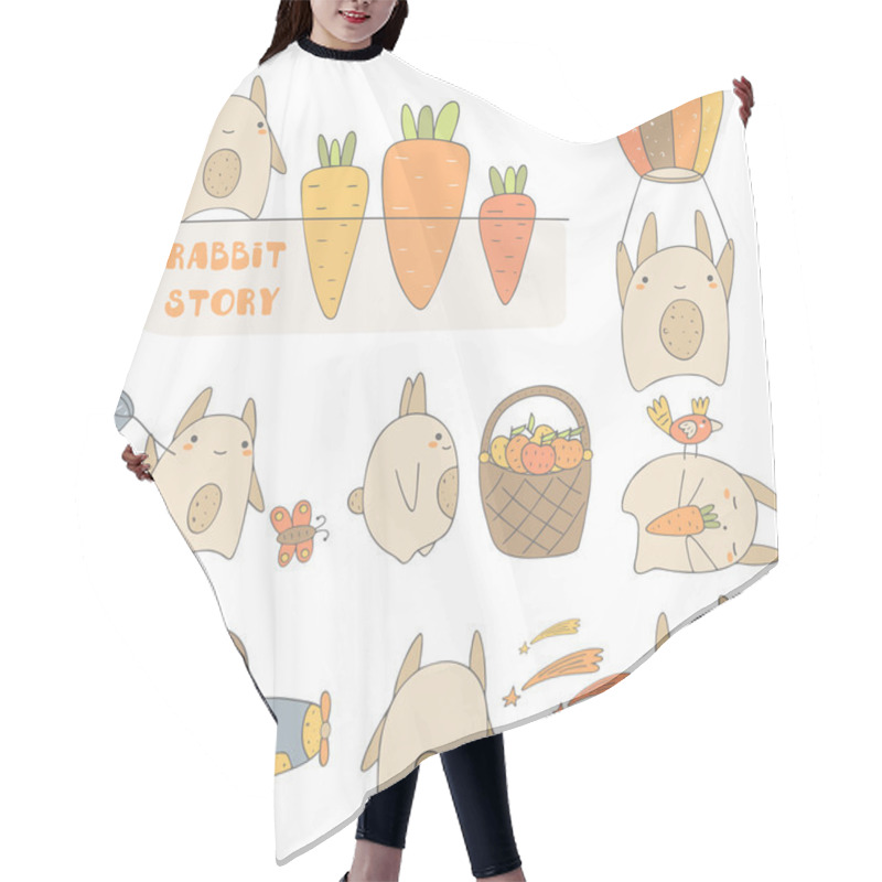 Personality  Cute Hand Drawn Rabbits Set Hair Cutting Cape