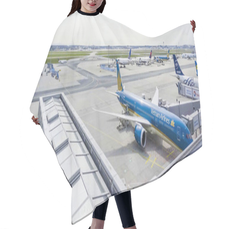 Personality  The Apron Of Frankfurt Airport - FRANKFURT - GERMANY - APRIL 1, 2017 Hair Cutting Cape