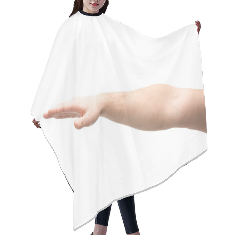 Personality  Cropped View Of Woman Pointing With Hand Isolated On White Hair Cutting Cape