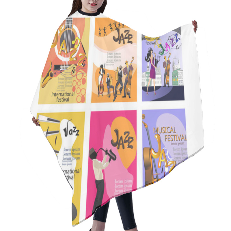 Personality  Design Of  Posters With Musicians And Musical Instruments For Jazz Festival. Hair Cutting Cape