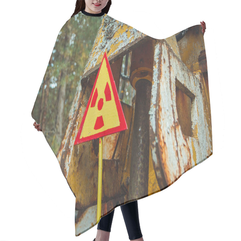 Personality  Radiation Sign - Triangular Warning Yellow Sign Of Radiation Hazard In The Zone Of Radioactive Fallout In Pripyat City. Chernobyl Exclusion Zone Hair Cutting Cape