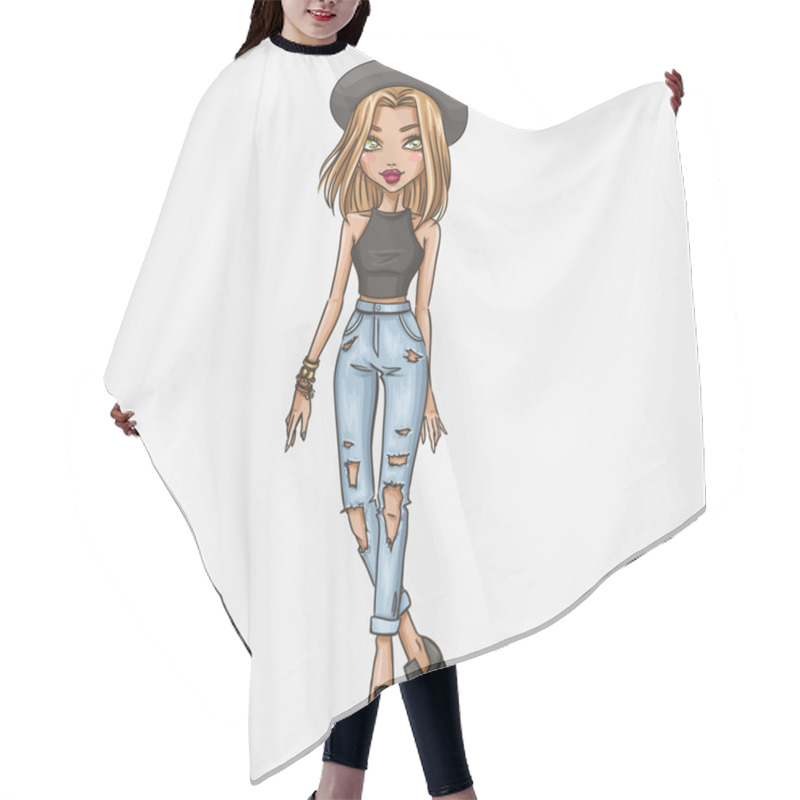 Personality  Hand Drawn Fashion Girl Illustration Hair Cutting Cape