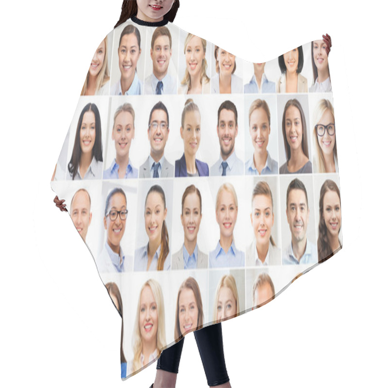 Personality  Collage With Many Business People Portraits Hair Cutting Cape