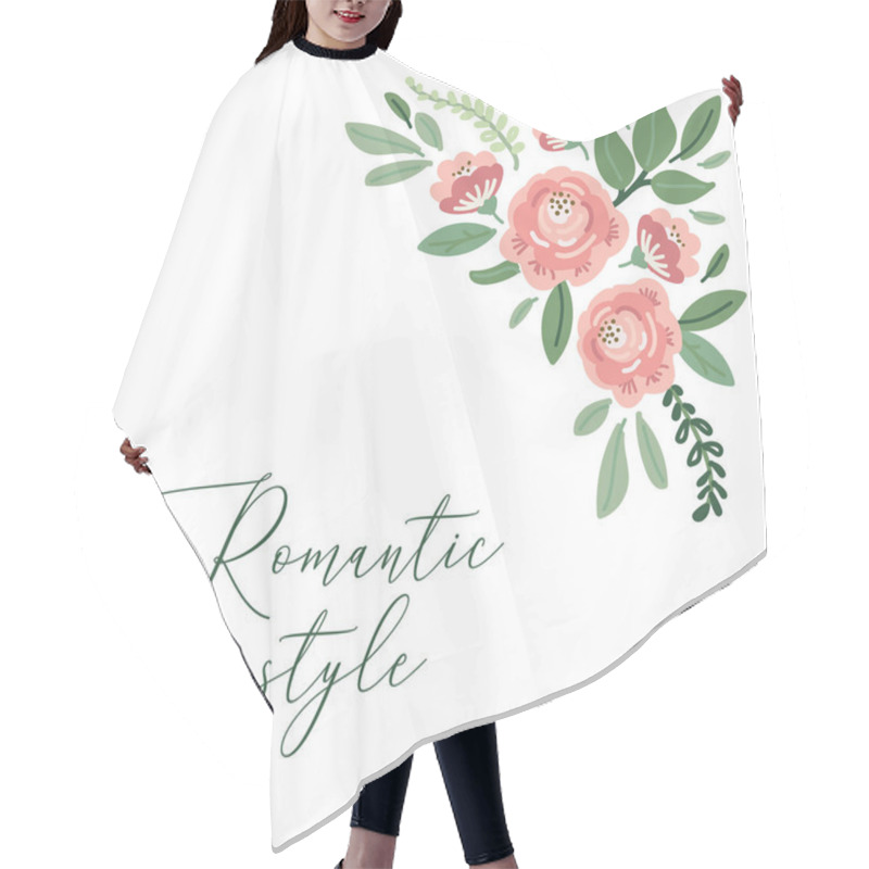 Personality  Cute Botanical Theme Floral Background With Bouquets Of Hand Drawn Rustic Roses And Leaves Branches In Neutral Colors Hair Cutting Cape