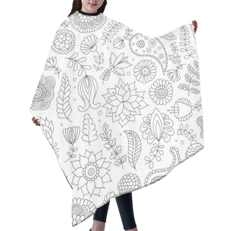 Personality  Seamless Pattern With Black And White Doodle Flowers Hair Cutting Cape