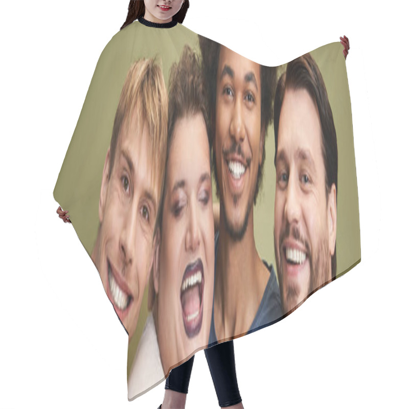 Personality  Four Friends Smile Together, Showing Pride And Support For The LGBTQ Community. Hair Cutting Cape