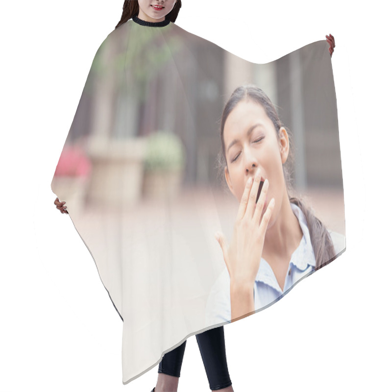 Personality  Sleepy Young Business Woman Yawning Hair Cutting Cape