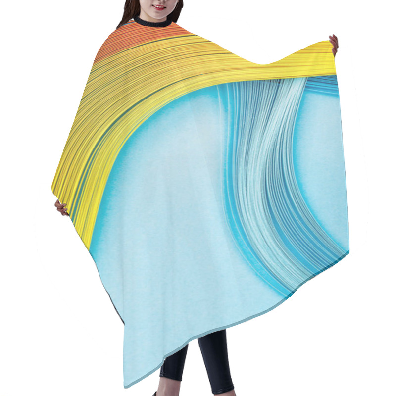 Personality  Top View Of Yellow, Orange And Blue Lines On Blue Background Hair Cutting Cape