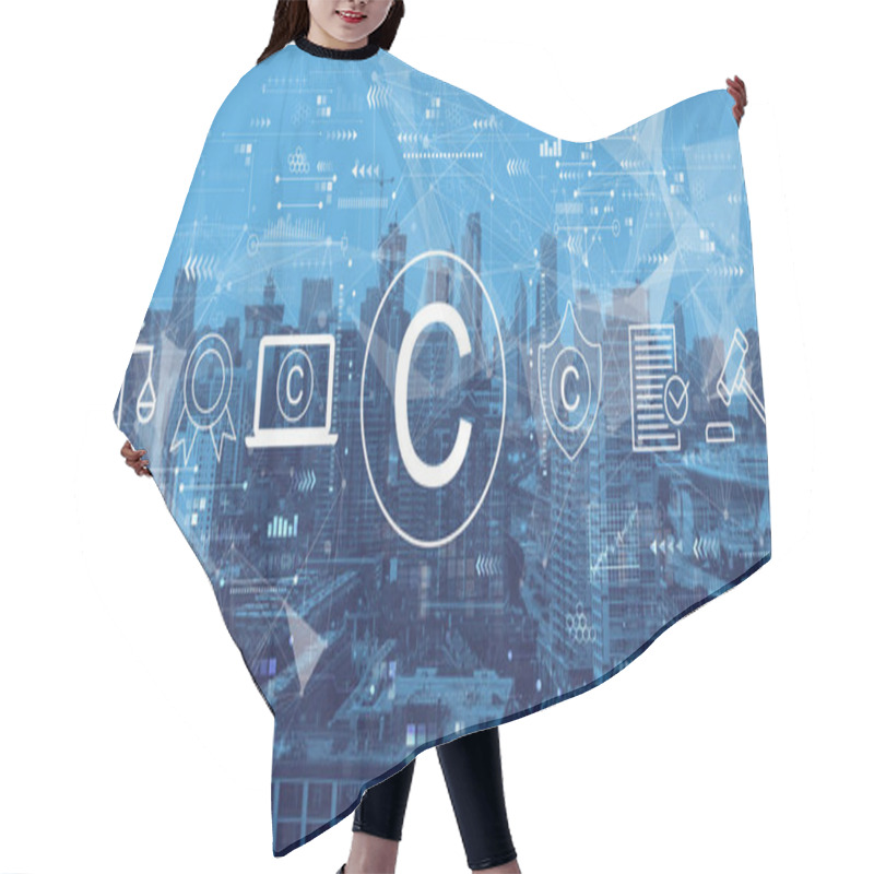 Personality  Copyright Concept With Downtown Chicago Hair Cutting Cape