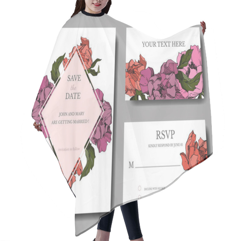 Personality  Vector Peony Floral Botanical Flowers. Black And White Engraved  Hair Cutting Cape