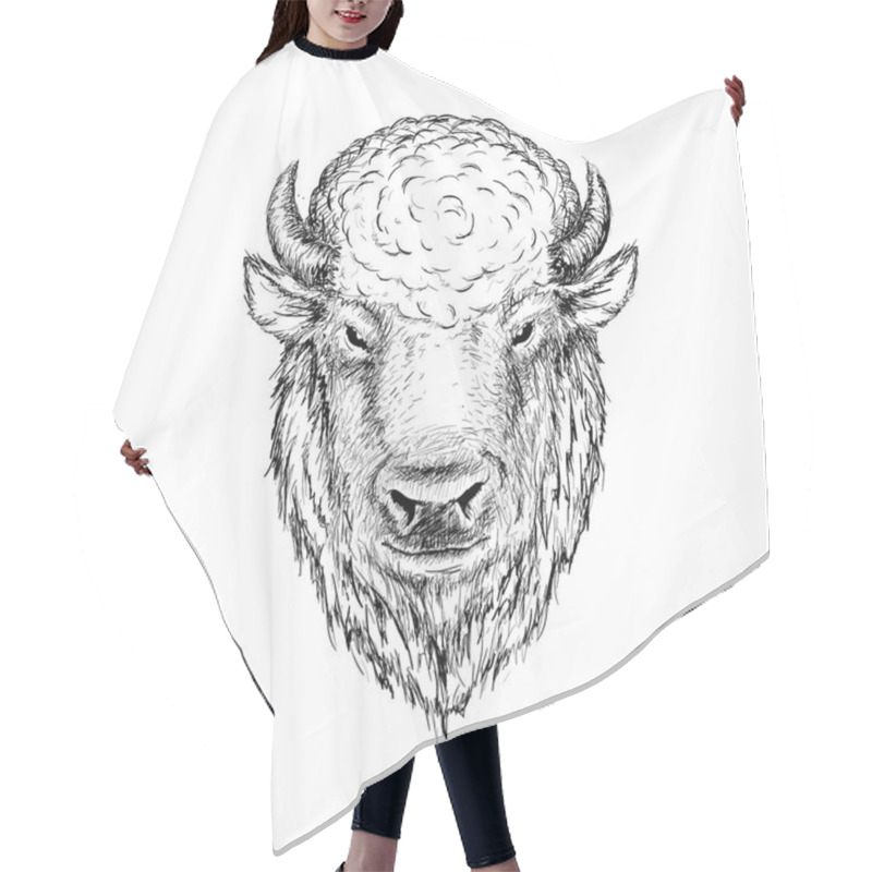 Personality  Head Of Buffalo. Hair Cutting Cape