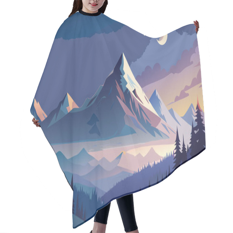 Personality  Peaceful Digital Illustration Of Snowy Mountains At Night With Starry Sky Hair Cutting Cape