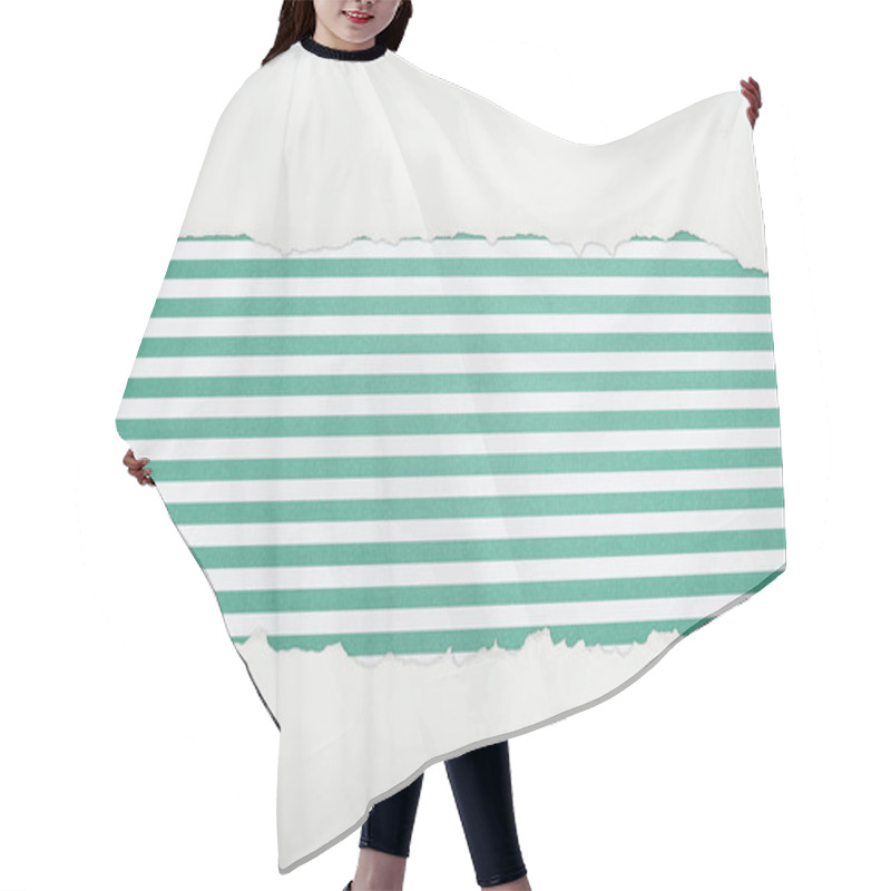 Personality  Ragged White Textured Paper With Copy Space On Green Striped Background  Hair Cutting Cape