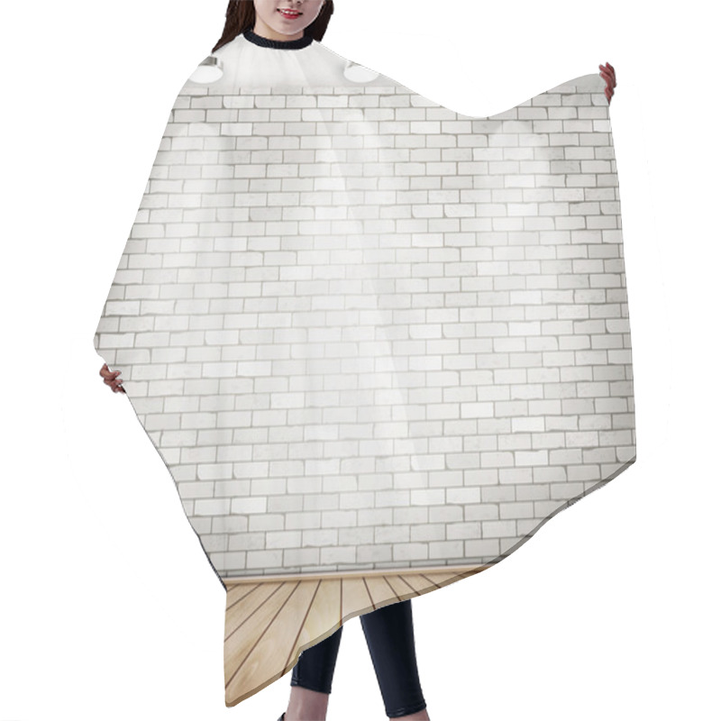 Personality  White Brick Room With Spotlights. Vector. Hair Cutting Cape