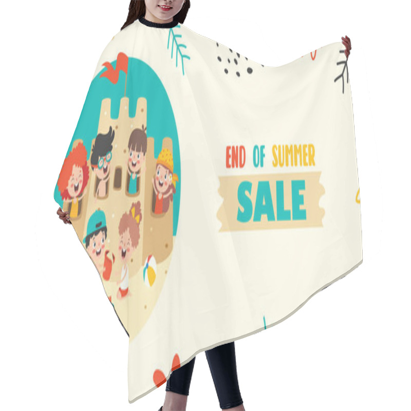 Personality  Flat Summer Banner With Cartoon Character Hair Cutting Cape