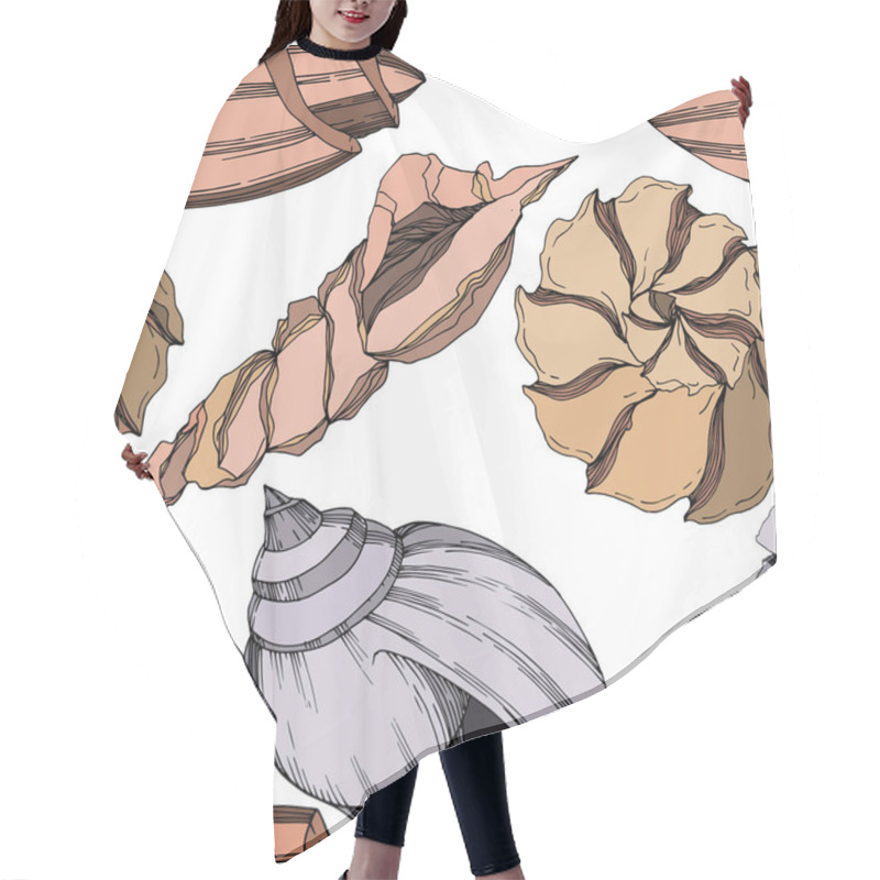 Personality  Vector Summer Beach Seashell Tropical Elements. Black And White  Hair Cutting Cape