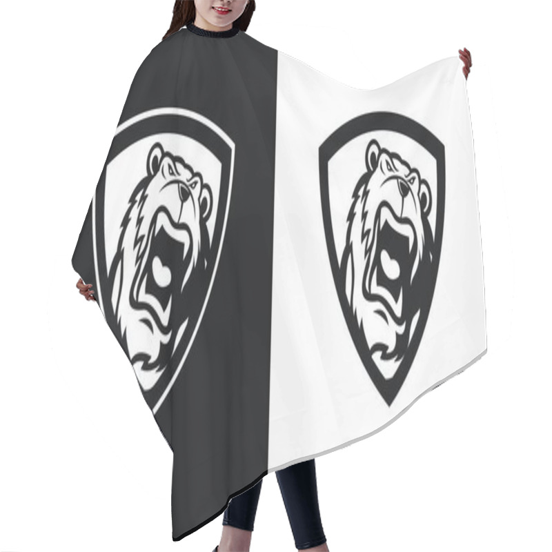 Personality   Black And White Silhouette Of A Bear Head Mascot In A Shield, Suitable For Team Logos, Communities Or For Other Graphic Needs. Hair Cutting Cape