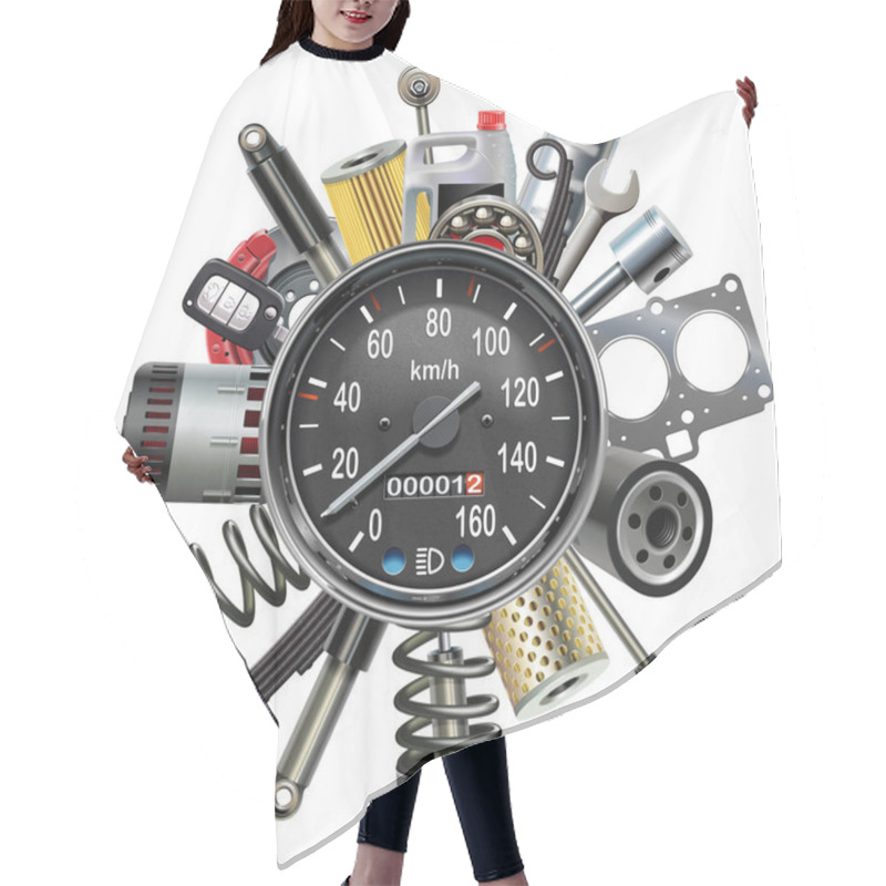 Personality  Vector Car Spares Concept With Speedometer Hair Cutting Cape