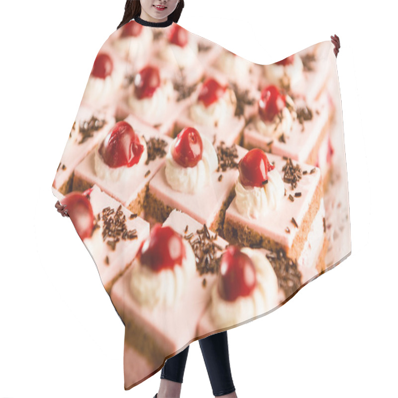 Personality  Cream Filled Cakes With Cherry Decoration Hair Cutting Cape