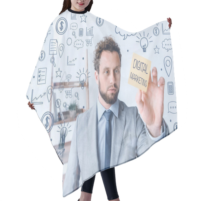 Personality  Businessman Point At Sticky Note Hair Cutting Cape