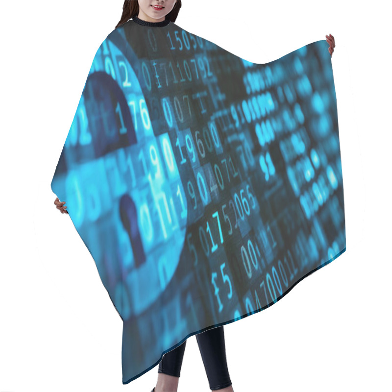 Personality  Streams Of Binary Code Reveal A Digital Padlock, Symbolizing High-tech Security. Hair Cutting Cape