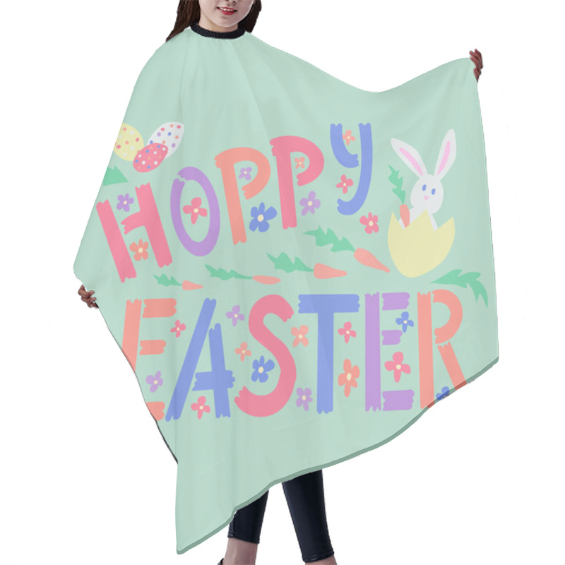 Personality  Cutout Childish Art Typographic Poster With Sign Hoppy Easter With Spring Related Elements. Word Playing With Hop And Happy. Great For Poster, Card, Cover, Background, T-shirt Design, Textile Print Hair Cutting Cape