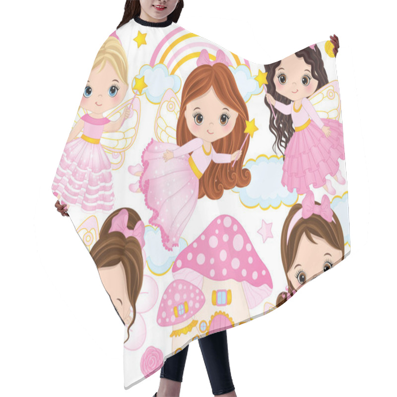 Personality  Vector Set With Cute Little Fairies Hair Cutting Cape