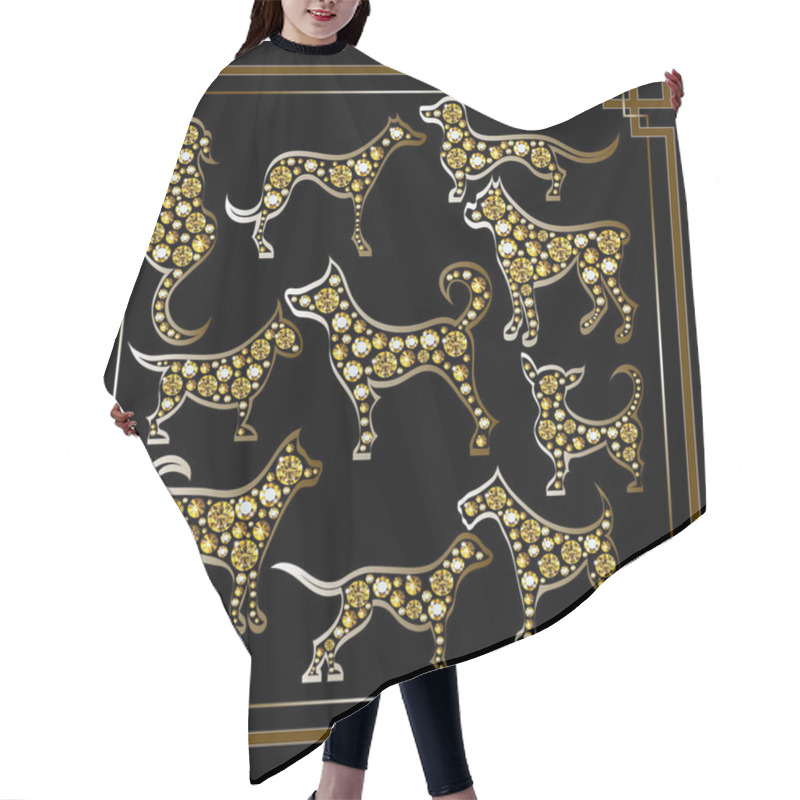 Personality  Graphic Illustration With Decorative Dogs_set Hair Cutting Cape