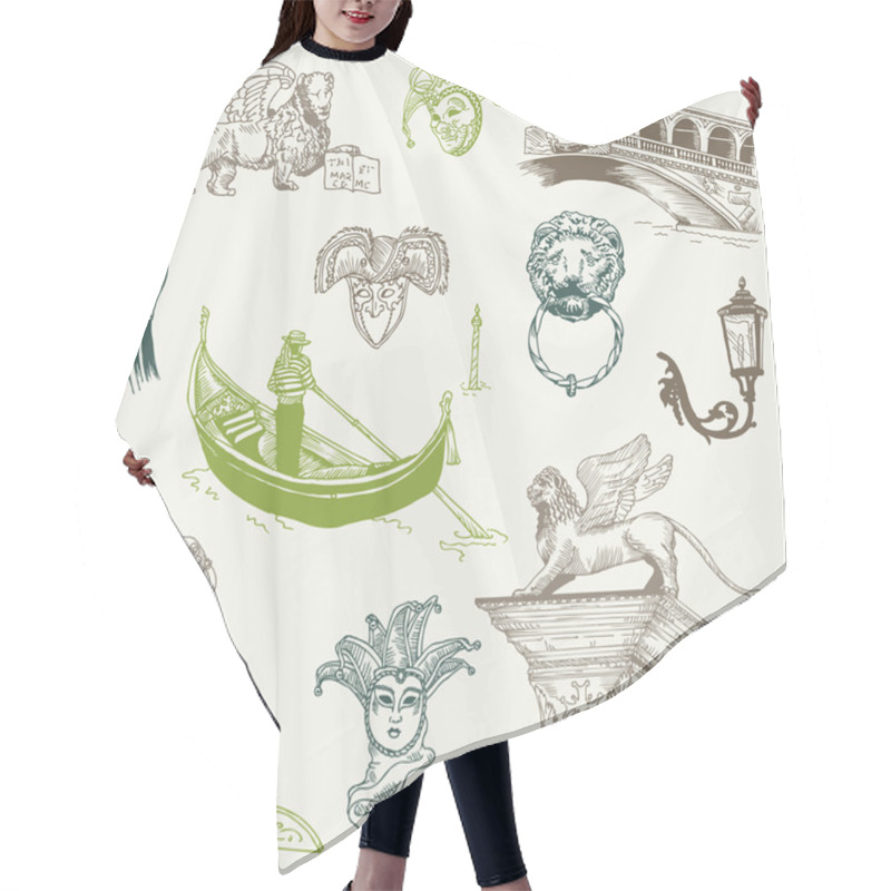 Personality  Venice Doodles - Hand Drawn - For Design And Scrapbook In Vector Hair Cutting Cape