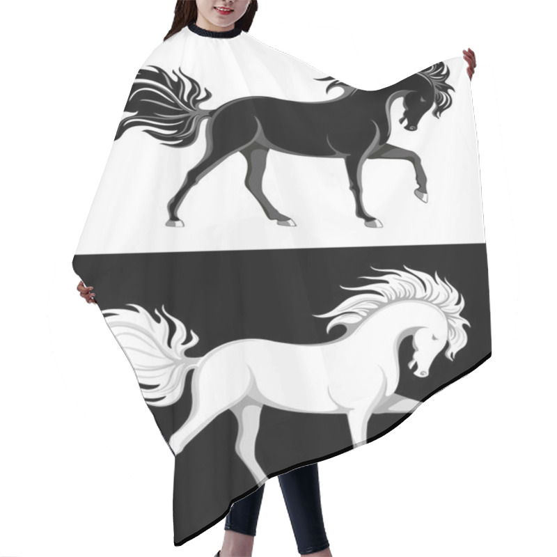 Personality  Black And White Horses Hair Cutting Cape