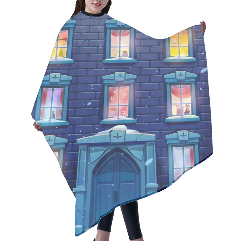 Personality  Night Windows With Christmas And New Year Decor Hair Cutting Cape