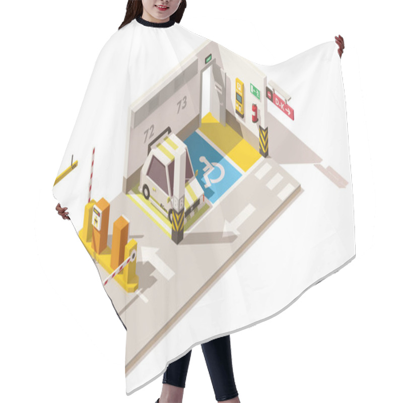 Personality  Vector Isometric Low Poly Underground Car Parking Hair Cutting Cape