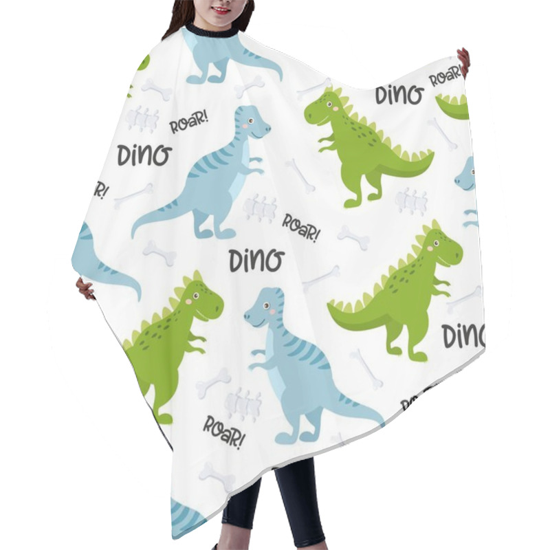 Personality  Seamless Pattern With Cute Dinos. Cute Dinosaurs Isolated On White Background. Kids Illustration. Funny Cartoon Dino And Prehistoric Elements. Hair Cutting Cape