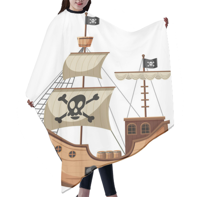 Personality  Pirate Ship In Cartoon Style Isolated On White Background Illustration Hair Cutting Cape