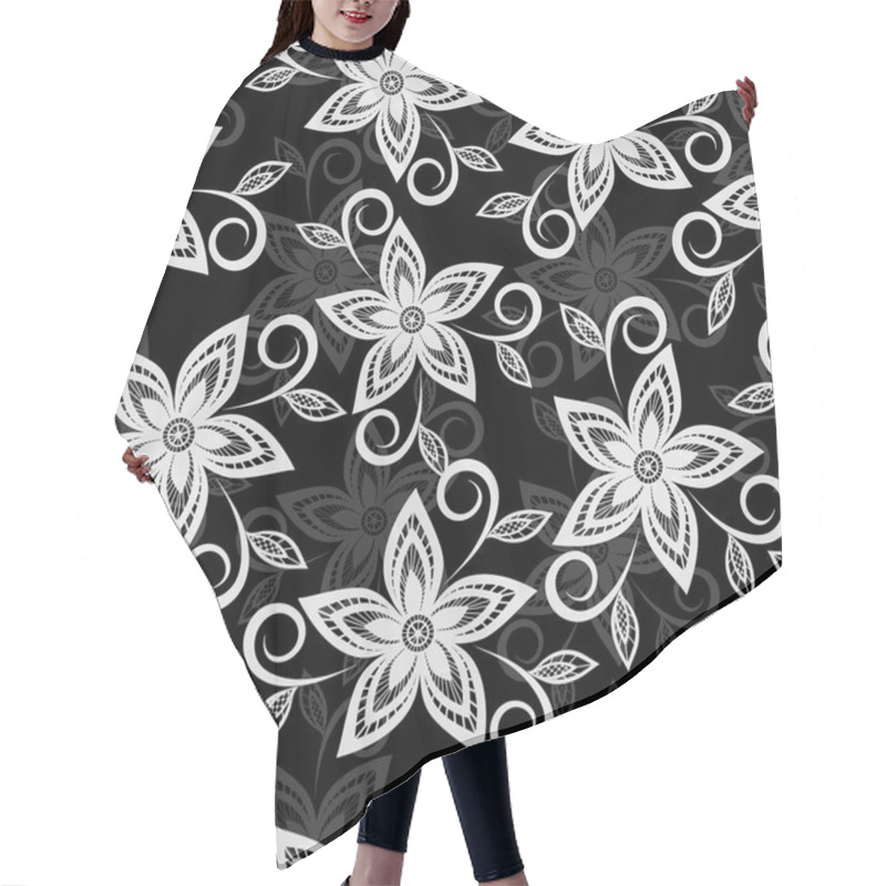 Personality  Beautiful Black And White Floral Background. Lace Flowers Embroidered Cutwork Hair Cutting Cape