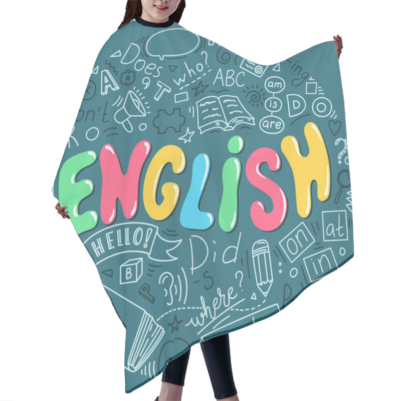 Personality  English. Language Education Hand Drawn Doodle And Lettering In Circle Shape Hair Cutting Cape