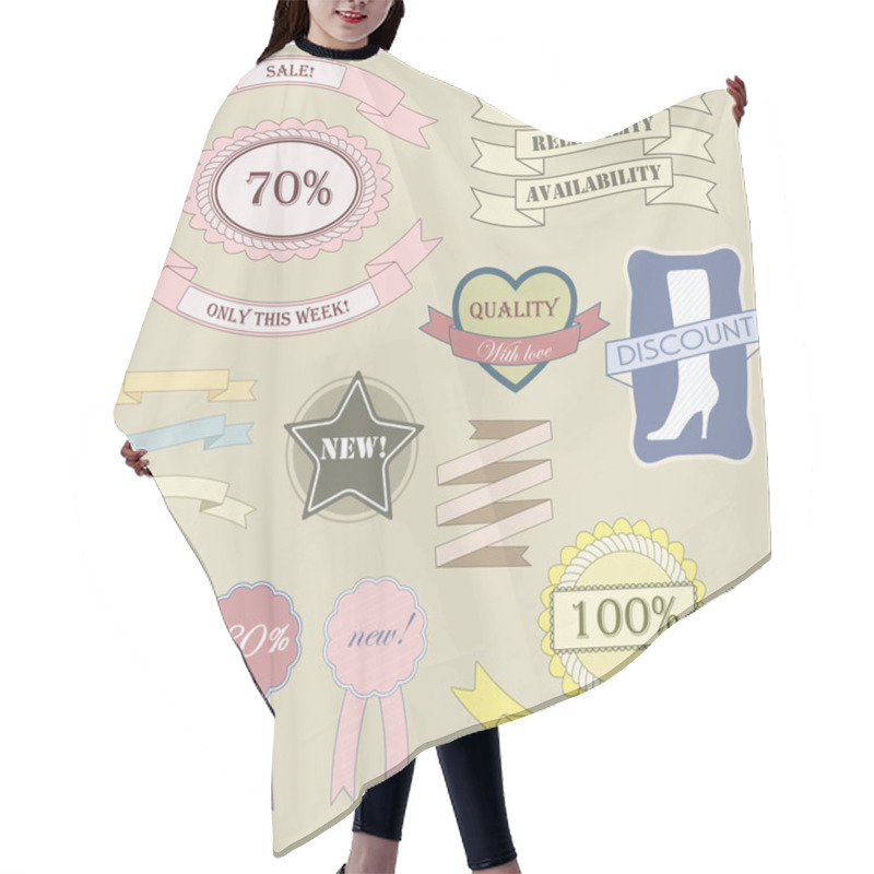 Personality  Labels And Ribbon Retro Style Set. Hair Cutting Cape