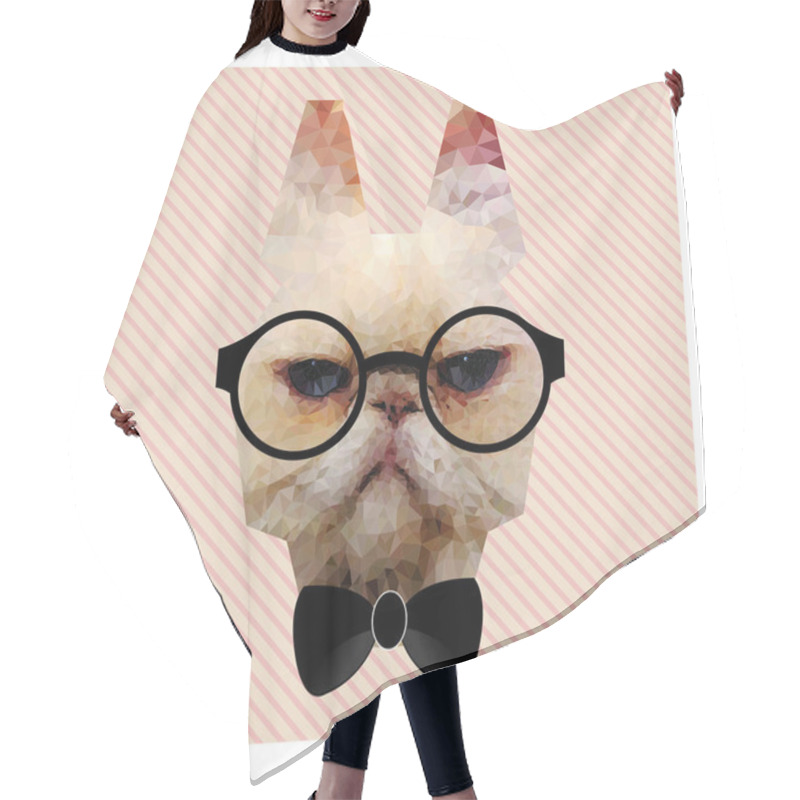 Personality  Polygonal Fashion Portrait Of Hipster Cat On Pink Stripes Backgr Hair Cutting Cape