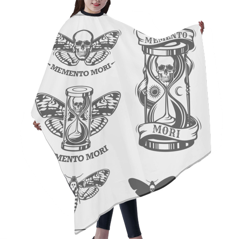 Personality  Memento Mori. Hourglass, Butterfly And Skull. Brevity Of Human Life. Print Design For T-shirt. Hair Cutting Cape