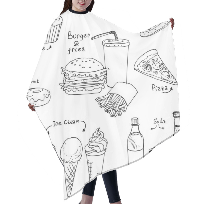 Personality  Set Of Fast Food Sketch Hair Cutting Cape