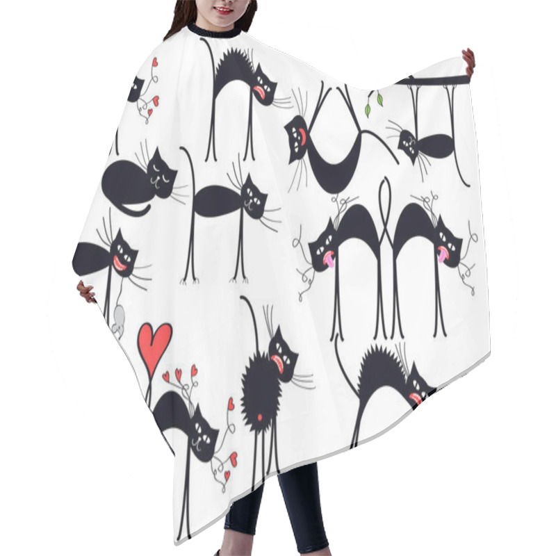 Personality  Set Of Emotive Vector Cartoon Cats Hair Cutting Cape