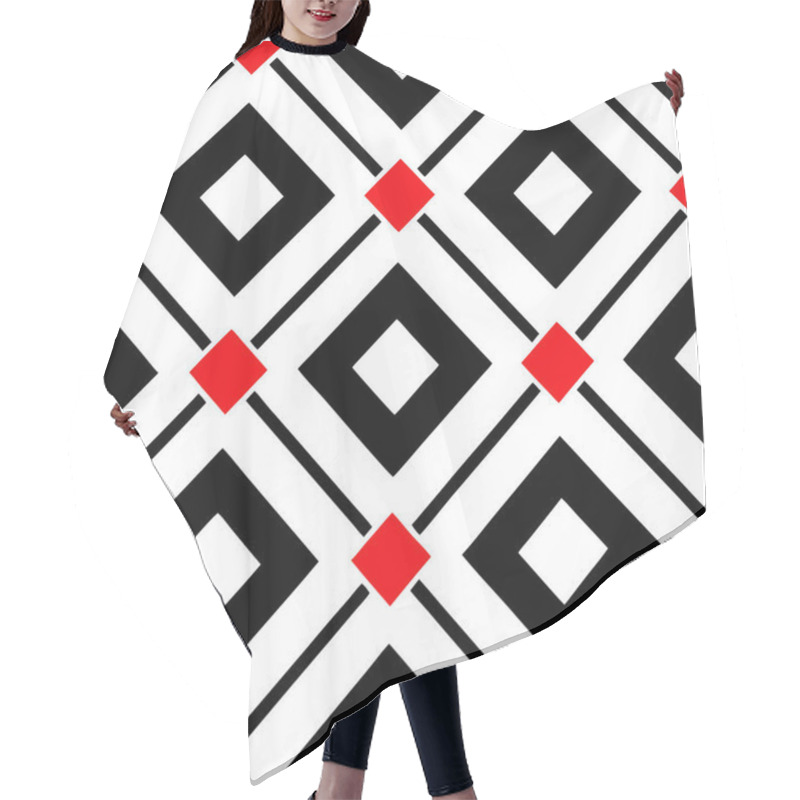 Personality  A Trendy Geometric Seamless Pattern With Black And Red Squares On A White Background. Perfect For Fashion Textiles, Fabric Prints, Website Templates, Or Modern Abstract Graphic Designs. Hair Cutting Cape