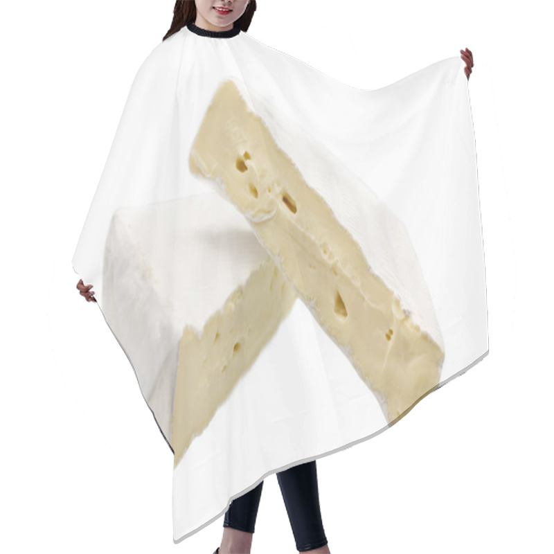 Personality  Brie Or Camambert Cheese Isolated On White Background. Soft Cheese Covered With Edible White Mold. Hair Cutting Cape