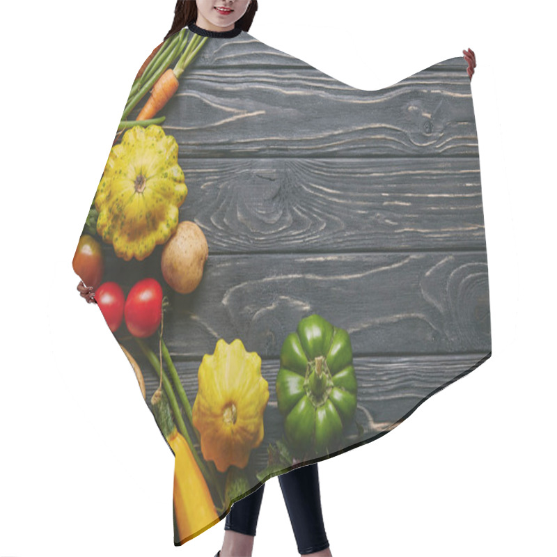 Personality  Organic Raw Vegetables On Dark Wooden Table Hair Cutting Cape