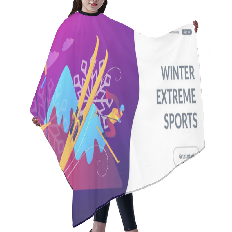 Personality  Winter Extreme Sports Concept Landing Page. Hair Cutting Cape