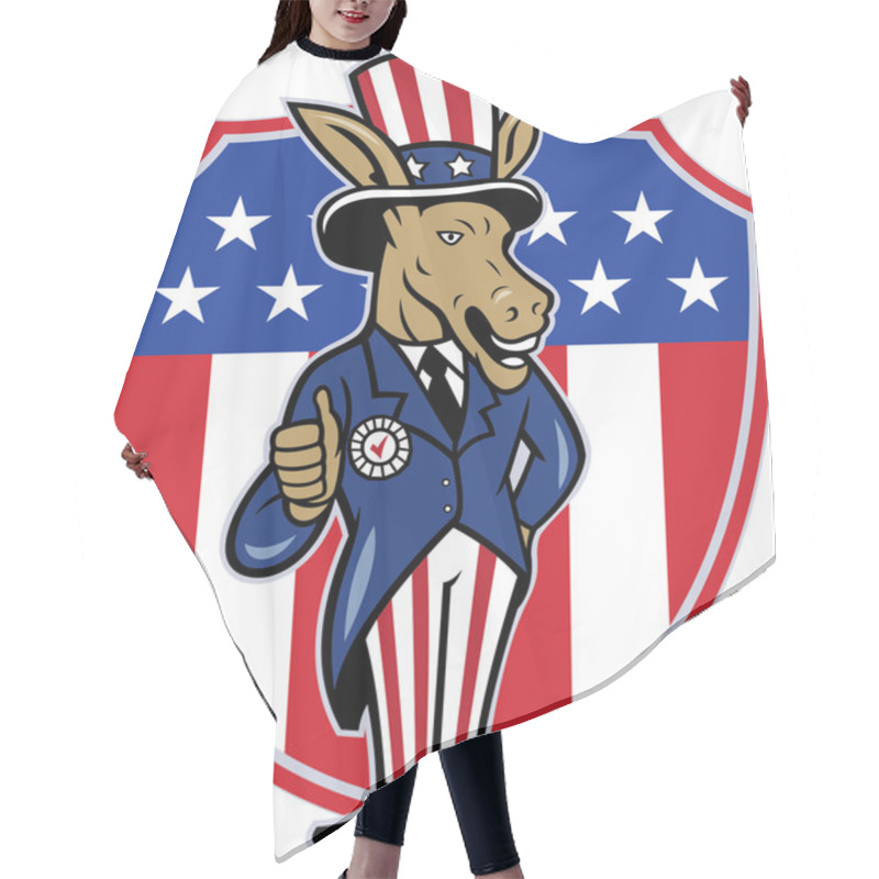 Personality  Democrat Donkey Mascot Thumbs Up Flag Hair Cutting Cape