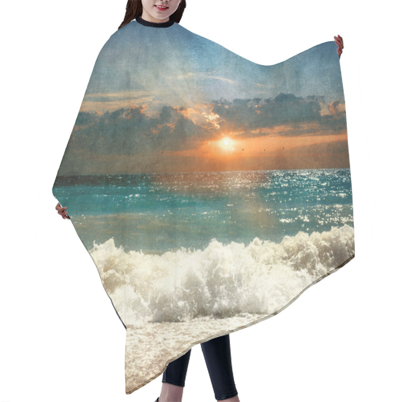 Personality  Sea With Waves And Sunset Hair Cutting Cape